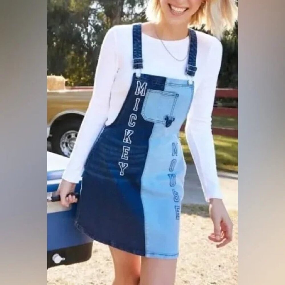 Disney Her Universe Mickey Mouse Two Tone Denim Overall Dress Size Large